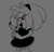Size: 379x362 | Tagged: safe, artist:panamona, amy rose, hedgehog, 2026, alternate eye color, female, grey background, greyscale, looking at viewer, monochrome, mouth open, red eyes, simple background, smile, solo, spot color