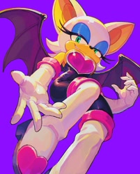 Size: 1048x1302 | Tagged: safe, artist:brushteethjaxx, rouge the bat, bat, female, heart, looking at viewer, purple background, simple background, smile, solo