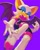 Size: 1048x1302 | Tagged: safe, artist:brushteethjaxx, rouge the bat, bat, female, from below, heart, looking at viewer, purple background, reaching out, reaching towards the viewer, simple background, smile, solo