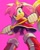 Size: 1048x1302 | Tagged: safe, artist:brushteethjaxx, amy rose, hedgehog, female, from below, grin, holding something, looking at viewer, piko piko hammer, pink background, shorts, simple background, smile, solo, speedpaint available, standing, upskirt