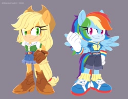Size: 1444x1113 | Tagged: safe, artist:kanayanga, artist:kiminafoxart, applejack, mobianified, my little pony, rainbow dash