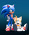 Size: 4200x5000 | Tagged: safe, artist:yosder-man, miles "tails" prower, sonic the hedgehog, fox, hedgehog, sonic r, 2026, 3d, absurd res, blender (medium), duo, gradient background, hand on head, hand on hip, looking at each other, male, mouth open, open smile, redraw, sitting, smile, smiling at each other, standing, treads