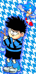 Size: 506x1025 | Tagged: safe, artist:meep325, sonic the hedgehog, beano, classic sonic, dennis menace, dennis the menace and gnasher