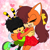 Size: 1254x1254 | Tagged: safe, artist:isaahvieiraa2010, charmy bee, tiara boobowski, bee, cat, 2026, alternate outfit, bow, clothes, dress, duo, eyes closed, female, flat colors, hair over one eye, happy, heart, hugging, male, manx cat, mouth open, open smile, shirt, shoes, shorts, smile, socks, sparkles, standing