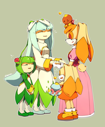 Size: 740x900 | Tagged: safe, artist:cheroy, cheese (chao), chocola (chao), cosmo the seedrian, cream the rabbit, vanilla the rabbit, hertia the seedrian