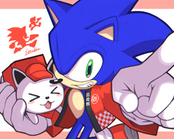 Size: 1256x1000 | Tagged: safe, artist:secretter_zgwl, sonic the hedgehog, hedgehog, duo, eyes closed, grin, japanese clothes, literal animal, looking at viewer, male, simple background, smile, white background