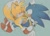 Size: 1093x794 | Tagged: safe, artist:funkiepoop, miles "tails" prower, sonic the hedgehog, fox, hedgehog, arrow, blushing, duo, frown, gay, green background, hugging, lidded eyes, looking at each other, male, shipping, simple background, sitting, sitting on them, smile, sonic x tails, surprised, sweatdrop