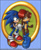 Size: 453x550 | Tagged: safe, artist:souldreamx, sally acorn, sonic the hedgehog, chipmunk, hedgehog, 2003, backpack, blue background, breasts, duo, featureless breasts, female, holding something, looking at each other, male, ring, sally x sonic, sally's vest and boots, shipping, simple background, smile, sonic satam, standing, straight