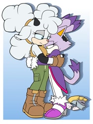Size: 1500x2000 | Tagged: safe, artist:sonicguru, blaze the cat, lanolin the sheep, hugging