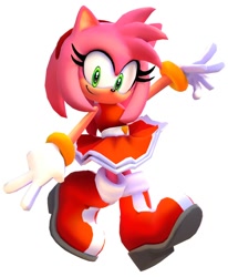Size: 1650x2000 | Tagged: safe, artist:6point98, artist:atsunamy42, amy rose, hedgehog, 2026, 3d, backwards v sign, dress, female, looking at viewer, simple background, smile, solo, treads, v sign, white background