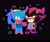 Size: 2048x1706 | Tagged: safe, artist:emenens, shadow the hedgehog, sonic the hedgehog, hedgehog, 2025, barefoot, black background, chest fluff, chibi, clothes, cute, duo, eyelashes, frown, holding hands, nonbinary, nonbinary pride, nonbinary shadow, nonbinary sonic, pants, paws, pride, shadow x sonic, shadowbetes, shipping, simple background, skirt, smile, sonabetes, sparkles, t4t, wink