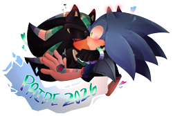 Size: 1872x1261 | Tagged: safe, artist:project-phantom, shadow the hedgehog, sonic the hedgehog, hedgehog, 2026, agender, agender shadow, alternate universe, alternate version, au:project phantom, bisexual, bisexual pride, blushing, blushing ears, duo, eyelashes, gay, gay pride, heart, hugging, kiss, kiss on lips, male, mlm pride, pride, pride flag, pride month, shadow x sonic, shipping, simple background, surprise kiss, surprised, t4t, trans boy sonic, trans male, trans pride, transgender, transparent background