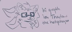 Size: 635x284 | Tagged: safe, artist:keratinh, shadow the hedgehog, hedgehog, 2025, buck teeth, chest fluff, ear fluff, english text, glasses, grey background, heart, heart nose, line art, lisp, looking offscreen, monochrome, simple background, smile, solo, text