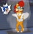Size: 2021x2048 | Tagged: safe, artist:mastermochikun, artist:nerdy-boi-mochi-1998, sally acorn, sonic the hedgehog, chipmunk, hedgehog, hybrid, squirrel, blood, building, clothes, cosplay, dress, female, heels, lipstick, looking at each other, male, marilyn monroe, nosebleed, open mouth, open smile, outdoors, sally x sonic, shipping, shocked, shoes, smiling at them, solo, speech bubble, straight, vent