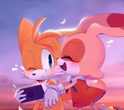 Size: 1440x1271 | Tagged: safe, artist:n4fizz, cream the rabbit, miles "tails" prower, cream x tails, shipping