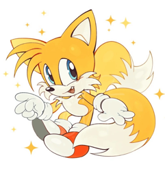 Size: 755x784 | Tagged: safe, artist:snzsnl, miles "tails" prower, fox, cute, looking at viewer, male, one fang, pose, redraw, simple background, smile, solo, sparkles, tailabetes, treads, white background