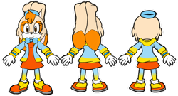 Size: 1280x692 | Tagged: safe, artist:spiritgenie, cream the rabbit, rabbit, 2022, alternate outfit, bow, bowtie, clothes, dress, female, flat colors, jacket, outline, reference sheet, smile, solo, standing, stockings