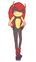 Size: 750x1280 | Tagged: safe, artist:kirsa-w, mighty the armadillo, 2017, belly button, flat colors, hands on hips, looking at viewer, male, simple background, smile, smiling at viewer, solo, standing, white background