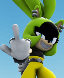 Size: 1600x1920 | Tagged: safe, artist:cassidymiles, surge the tenrec, tenrec, 2026, 3d, female, gradient background, looking at viewer, middle finger, smile, smiling at viewer, solo