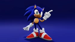 Size: 1920x1080 | Tagged: safe, artist:bequx_, sonic the hedgehog, hedgehog, 2026, 3d, gradient background, looking at viewer, male, mouth open, open smile, smile, solo, standing, wagging finger