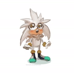 Size: 1280x1309 | Tagged: safe, artist:leonsofi, silver the hedgehog, hedgehog, blushing, looking up, male, mouth open, shadow (lighting), simple background, solo, standing, white background