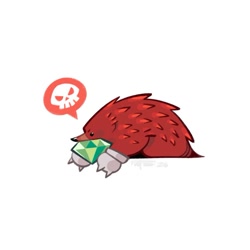 Size: 787x787 | Tagged: safe, artist:federica_m_d, knuckles the echidna, echidna, 2026, animalified, chaos emerald, cute, holding something, knucklebetes, literal animal, male, signature, simple background, skull, solo, speech bubble, too cute to be taken seriously, white background