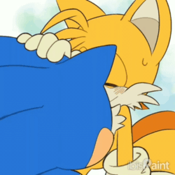 Size: 400x400 | Tagged: safe, artist:lckrio01, miles "tails" prower, sonic the hedgehog, fox, hedgehog, 2026, animated, blinking, blushing, embarrassed, eyes closed, frown, gay, gif, headpats, ibis paint, kiss, male, shipping, smile, sonic x tails, sweatdrop, watermark