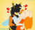 Size: 2958x2587 | Tagged: safe, artist:laryjoy, charmy bee, cream the rabbit, bee, rabbit, 2025, absurd res, aged up, blushing, chaream, clothes, duo, eyes closed, flat colors, gradient background, hair, heart, holding hands, kiss, kiss on lips, shipping, signature, standing, straight