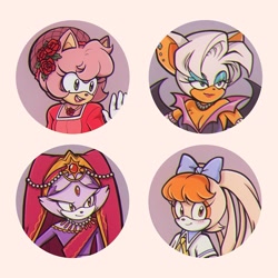 Size: 1440x1440 | Tagged: safe, artist:majo_sketches, amy rose, blaze the cat, cream the rabbit, rouge the bat