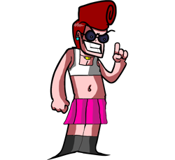 Size: 862x791 | Tagged: safe, artist:antiblueberryaqua, non-sonic oc, human, alien, alien humanoid, background, belly button, black shoes, bra, chest hair, choker, crossdressing, earring, femboy, friday night funkin, friday night funkin: martian mixtape, glasses, harris, harris (friday night funkin: martian mixtape), harris (martian mixtape), male, martian mixtape, midriff, necklace, pink skirt, red hair, shoes, simple background, skirt, spoiler, sunglasses, underwear, white background, white bra, white underwear