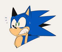 Size: 1307x1103 | Tagged: safe, artist:thomas_rsvd, sonic the hedgehog, hedgehog, clenched teeth, grey background, male, simple background, solo, surprised, sweat