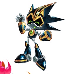 Size: 601x601 | Tagged: safe, artist:partyawnyu, shard the metal, 2026, arm buster, cute, eyes closed, male, robot, shardabetes, simple background, smile, solo, standing, white background