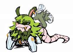 Size: 2048x1522 | Tagged: safe, artist:roorkich, clutch the opossum, 2026, black sclera, looking offscreen, lying down, lying on front, male, opossum, simple background, smile, solo, white background