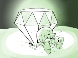 Size: 1064x791 | Tagged: safe, artist:thomas_rsvd, knuckles the echidna, echidna, 2019, classic knuckles, classic sonic (universe), grass, holding something, male, master emerald, monochrome, mouth open, sitting, smile, solo