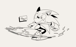 Size: 1345x835 | Tagged: safe, artist:thomas_rsvd, sonic the hedgehog, hedgehog, 2025, grey background, greyscale, kicking, male, monochrome, signature, simple background, solo