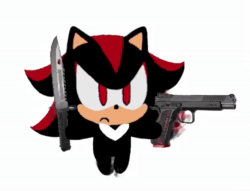 Size: 940x720 | Tagged: safe, artist:_b_l_e_e_m_, shadow the hedgehog, hedgehog, animated, chibi, gun, holding something, knife, male, running, simple background, solo, standing, webm, white background