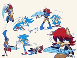 Size: 1600x1200 | Tagged: safe, artist:tracingpapier, sally acorn, sonic the hedgehog, chipmunk, hedgehog, 2023, alternate universe, comic, duo, english text, female, male, sally x sonic, sally's vest and boots, shipping, sketch, straight