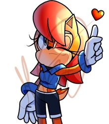 Size: 1000x1137 | Tagged: safe, artist:mercyofempty, sally acorn, chipmunk, 2023, artist signature, female, heart, sally's ringblader outfit, signature, smile, solo