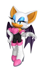 Size: 640x1138 | Tagged: safe, artist:rainsyart, editor:rainsyart, rouge the bat, 2025, 3d, edit, hand on hip, lidded eyes, looking at viewer, simple background, smile, solo, standing, white background