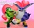 Size: 2048x1659 | Tagged: safe, artist:peppermintsrb2, big the cat, vector the crocodile, 3d, abstract background, bigtor, crack shipping, duo, english text, gay, heart, holding hands, shipping, smile, sparkles, standing, text, valentine's day