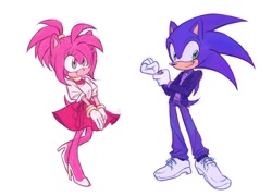 Size: 1200x862 | Tagged: safe, artist:bbanana_leaf, amy rose, sonic the hedgehog, amy x sonic, part of a set, shipping