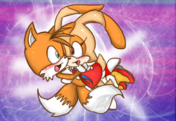 Size: 684x471 | Tagged: safe, artist:sillysilly62, cream the rabbit, miles "tails" prower, 2009, blushing, cream x tails, duo, hugging, looking at each other, mouth open, shipping, smile, straight