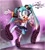 Size: 2283x2553 | Tagged: safe, artist:luxifercrux, rabbit, eye clipping through hair, female, hatsune miku, mobianified, mouth open, open smile, smile, solo, stage, standing on one leg, v sign, vocaloid