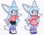 Size: 2048x1634 | Tagged: safe, artist:woniksonik, oc, oc:crystal the fennec fox, 2026, blue fur, boots, clothes, dress, duality, eyelashes, fennec, flat colors, gloves, looking at viewer, mouth open, oc only, open smile, red eyes, shoes, shorts, simple background, skirt, smile, smiling at viewer, socks, solo, standing, sweater, white background