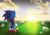 Size: 1280x902 | Tagged: safe, artist:tom carter, sonic the hedgehog, hedgehog, 2025, grass, holding something, looking at nature, male, ocean, rock, solo, standing, sun, sunset, water