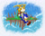 Size: 1024x817 | Tagged: safe, artist:riotaiprower, miles "tails" prower, sonic the hedgehog, fox, hedgehog, 2017, abstract background, angel island, carrying them, classic sonic, classic sonic (universe), classic tails, clouds, daytime, duo, flying, frown, holding hands, looking ahead, looking offscreen, male, mid-air, outdoors, signature, sonic the hedgehog 3, spinning tails, treads