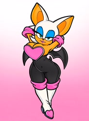 Size: 3004x4096 | Tagged: safe, artist:roboticsteve, rouge the bat, arms behind head, female, front view, gradient background, head tilt, looking at viewer, posing, smile, smiling at viewer, solo