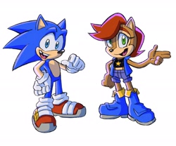 Size: 3000x2500 | Tagged: safe, artist:jessiemorg29303, manik acorn, sonia acorn, chipmunk, hedgehog, 2026, child, duo, female, looking at viewer, male, parent:sally, parent:sonic, pose, simple background, white background