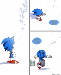 Size: 1449x1782 | Tagged: safe, artist:quaverdraws, sonic the hedgehog, hedgehog, 2025, comic, dialogue, english text, male, running, solo, sonic generations, sparkles, speech bubble, tears