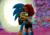 Size: 4960x3508 | Tagged: safe, artist:skippy-008, sally acorn, sonic the hedgehog, chipmunk, hedgehog, 2025, alternate outfit, alternate universe, au:sonic freedom files, backlighting, bag, crying, duo, female, hugging, looking at each other, looking at them, male, sally x sonic, sally's ringblader outfit, shipping, smile, straight, tears